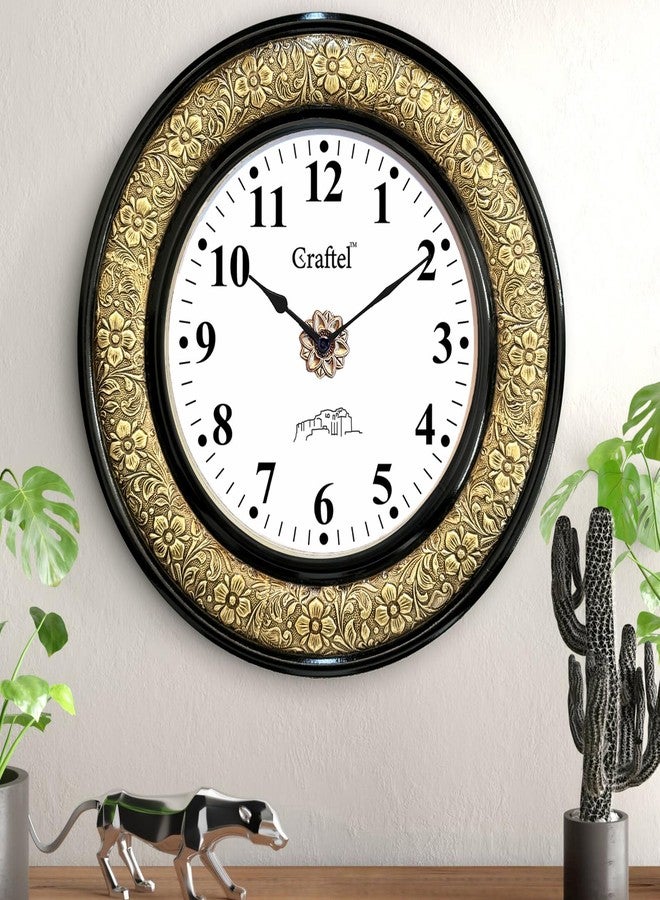 CRAFTEL Heavy Embossed Black Polished Dial Wall Clock for Home Living Room, Bedroom | Handcrafted Large Round Shape Antique Style Diwar Ghadi, Clock with English Numbers (Gold, Black, 18 x 18 inch) - Image 4